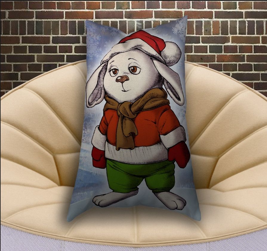 Подушка . c 3D принтом Зайчик та Ялинка