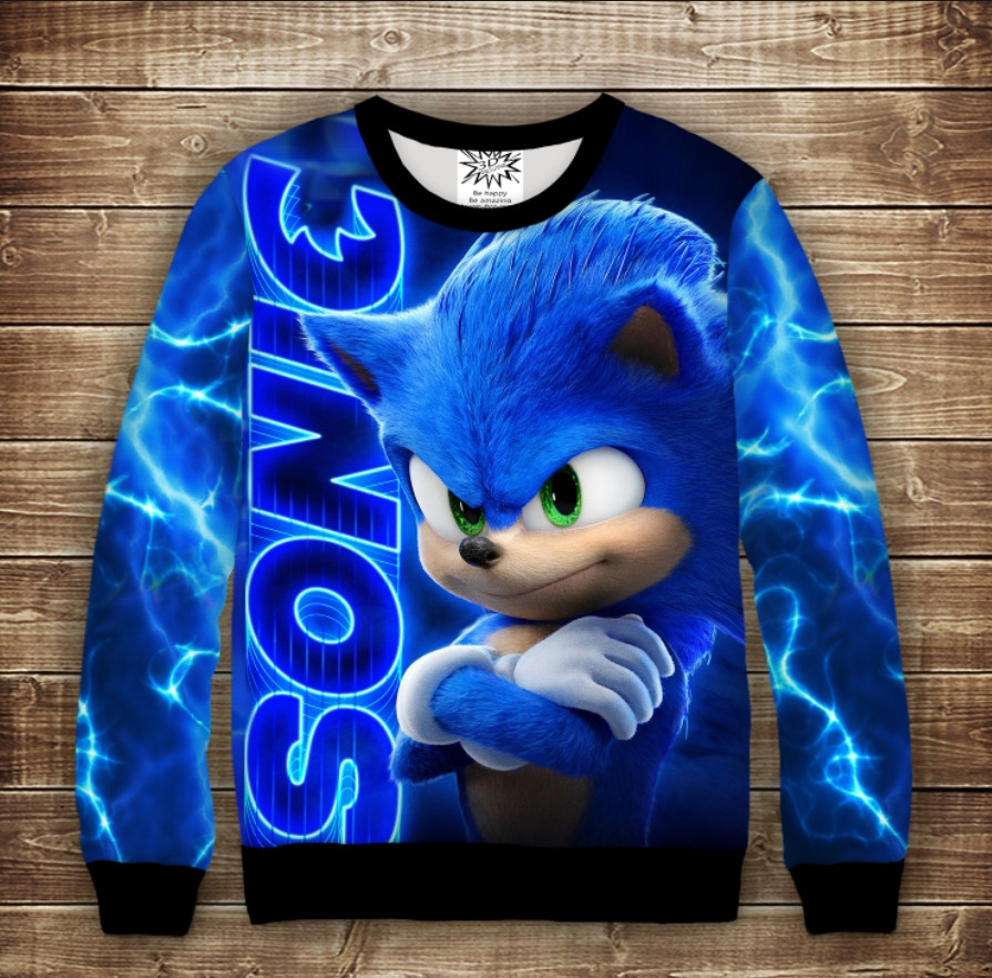 Світшот p принтом 3D-Сонік Лого ВСІ Розміри Преміум тканина