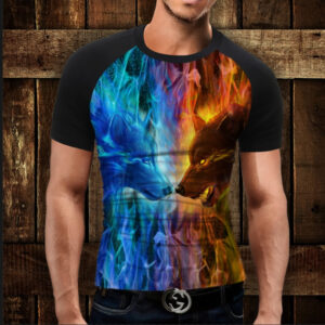 Футболка-реглан с 3D принтом Wolf Colour Fire Дорослі і Дитячі розміри ВСІ Розміри Преміум тканина