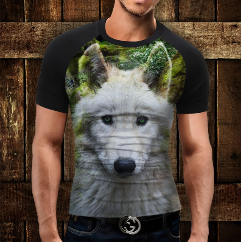 Футболка-реглан с 3D принтом Білий вовк Дорослі і Дитячі розміри ВСІ Розміри Преміум тканина