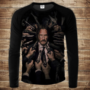 Лонгслив-реглан с 3D принтом Jonn Wick 2 Дорослі і Дитячі розміри ВСІ Розміри Преміум тканина
