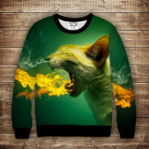 Світшот з 3D принтом Котик дихає вогнем Дорослі і Дитячі розміри ВСІ Розміри Преміум тканина