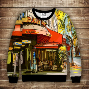 Світшот 3D принтом на тему: Затишне кафе на осінній вулиці ВСІ Розміри Преміум тканина