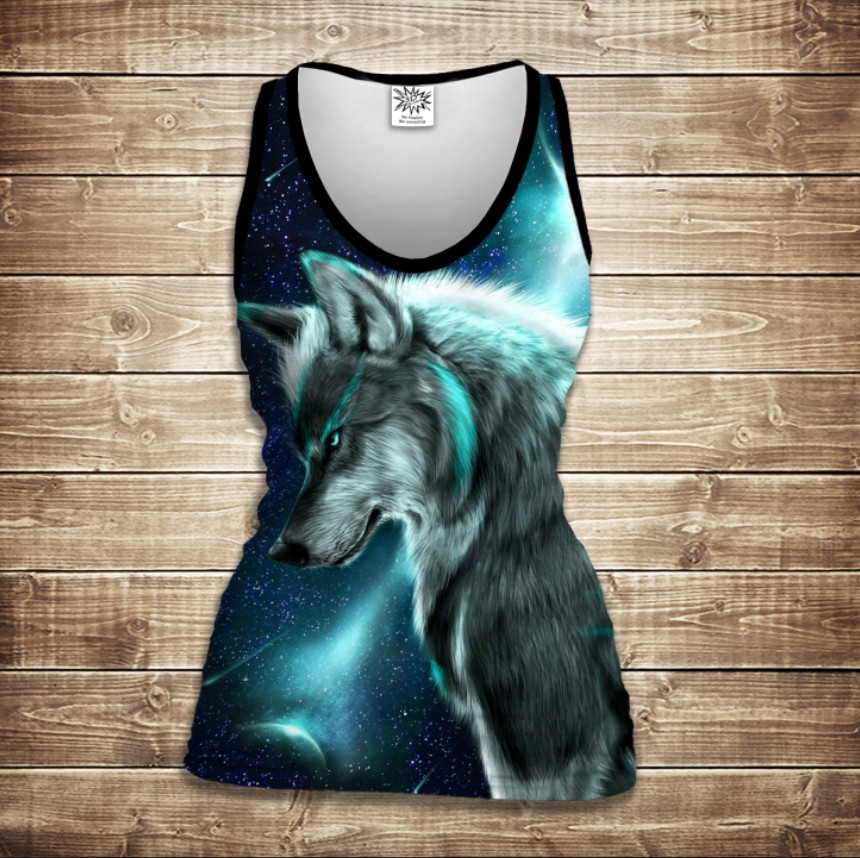 Майка 3D-Wolf Cosmic Neon Дорослі і Дитячі розміри ВСІ Розміри Преміум тканина