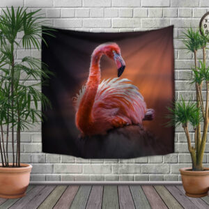 Панно-тапестрі з 3D з принтом Фламінго на темному фоні