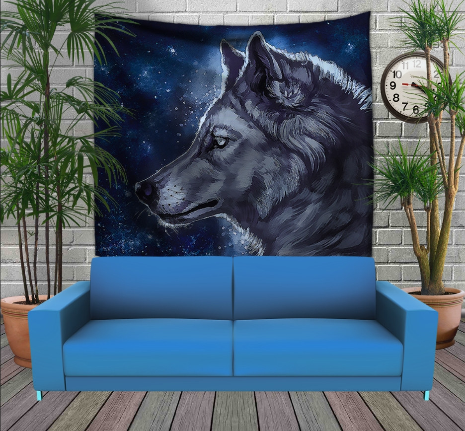 Панно-тапестрі з 3D з принтом Wolf Cosmic