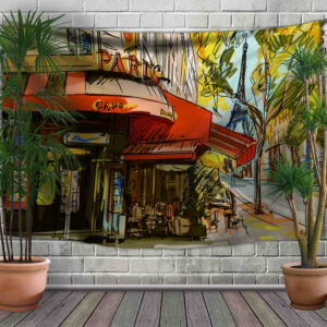Панно - тапестрі з 3D з принтом Кафе на вулиці Парижа