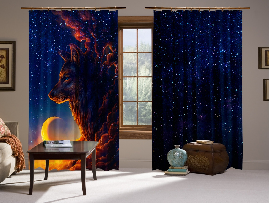 Штори Фотоштори Вовк і зоряне небо