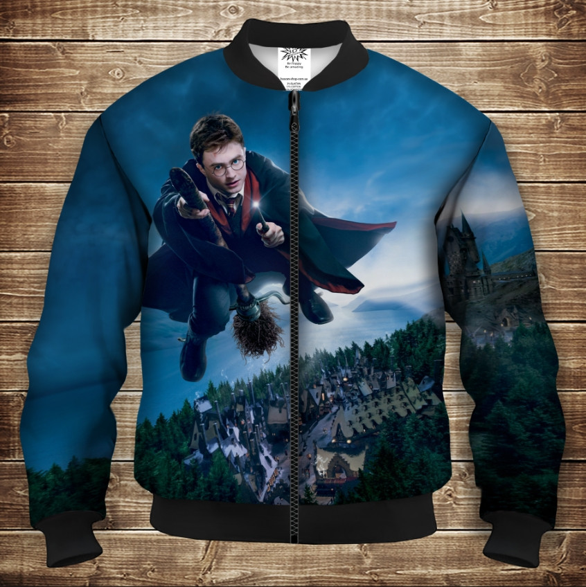 Бомбер з 3D принтом на тему Гаррі Поттер і Німбус 2000 Дорослі і Дитячі розміри ВСІ Розміри Преміум тканина
