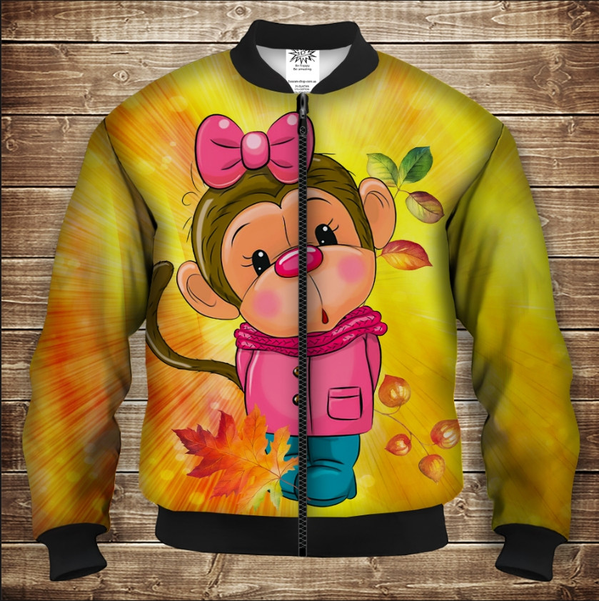 Бомбер з 3D принтом на тему Веселі мавпочки Дорослі і Дитячі розміри ВСІ Розміри Преміум тканина