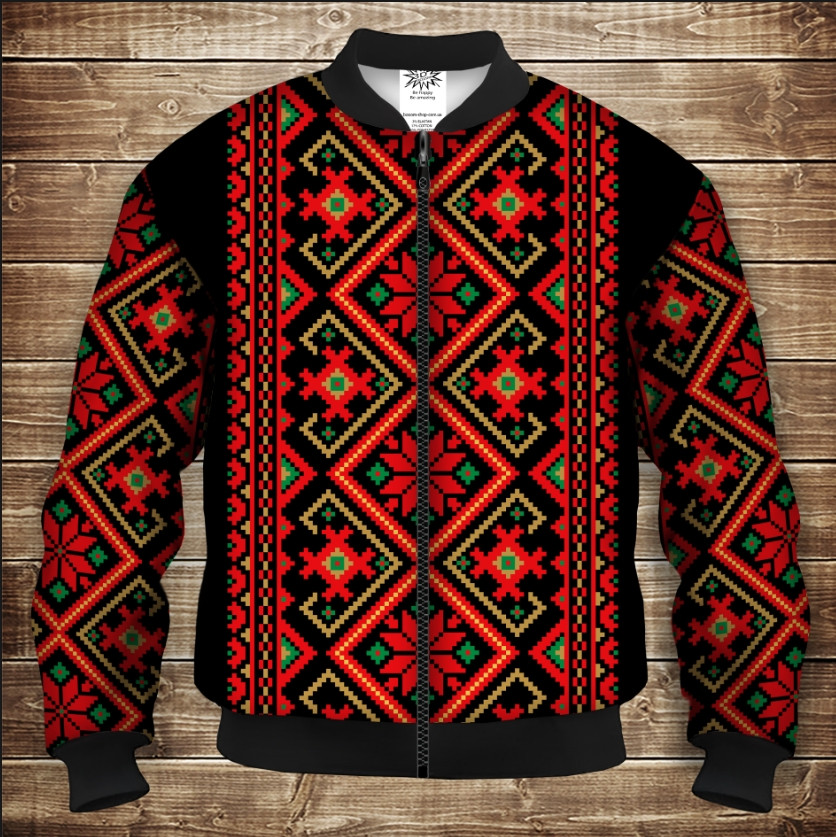 Бомбер з 3D принтом на тему Вишиванка орнамент 1298 Дорослі і Дитячі розміри ВСІ Розміри Преміум тканина