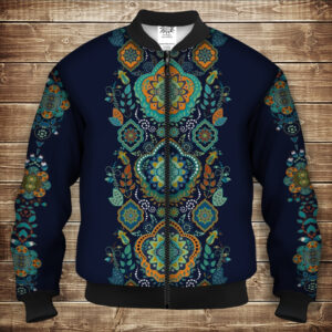 Бомбер з 3D принтом на тему Індійські орнаменти Синій тон Дорослі і Дитячі розміри ВСІ Розміри Преміум тканина