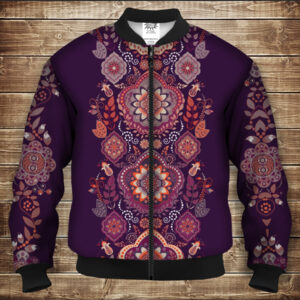 Бомбер з 3D принтом на тему Індійські орнаменти Фіолетовий тон Дорослі і Дитячі розміри ВСІ Розміри Преміум тканина