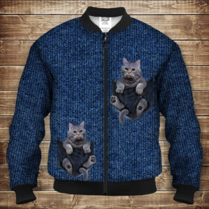 Бомбер з 3D принтом на тему Кошеня в кишені Дорослі і Дитячі розміри ВСІ Розміри Преміум тканина