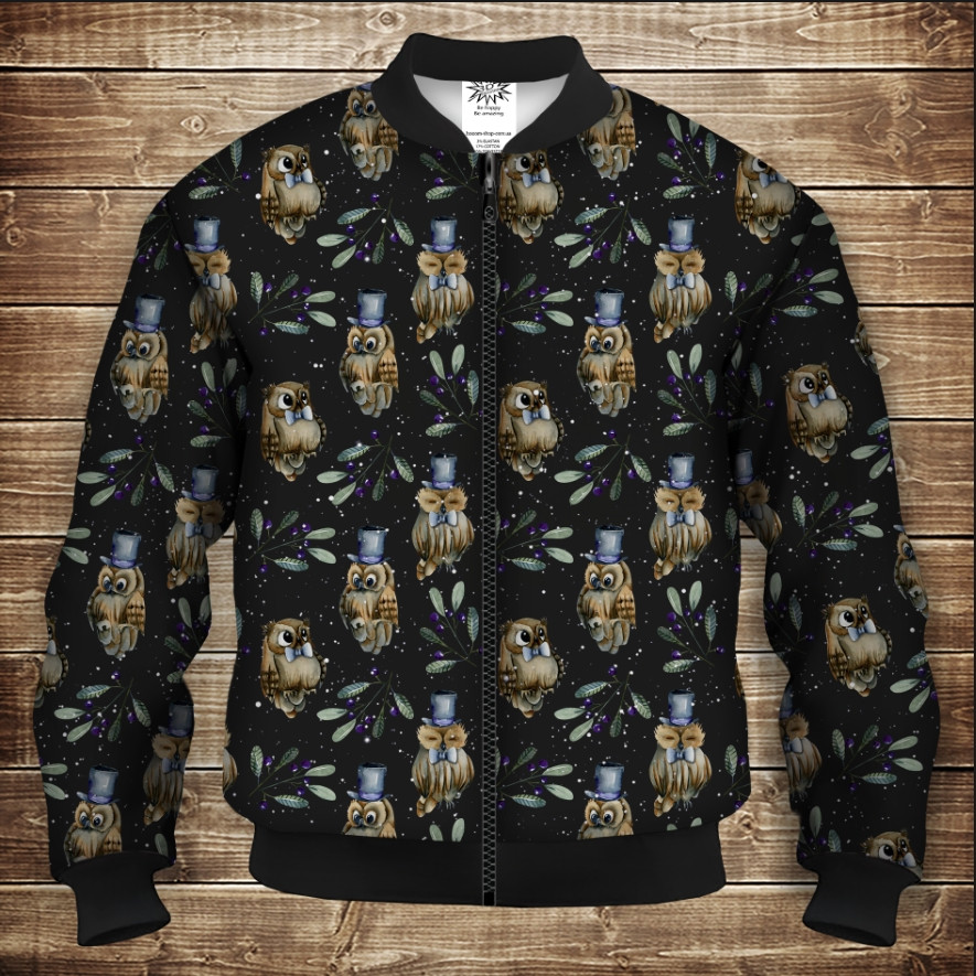 Бомбер з 3D принтом на тему Сови і Філіни в шляпах Дорослі і Дитячі розміри ВСІ Розміри Преміум тканина