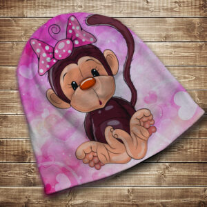 Шапка з 3D принтом на тему - Веселі мавпочки Рожевий Всі розміри і сезони. ВСІ Розміри