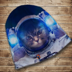 Шапка з 3D принтом на тему - Кіт в скафандрі. Кіт Космонавт. Всі розміри і сезони. ВСІ Розміри