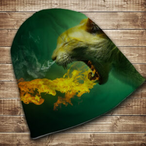 Шапка з 3D принтом на тему - Котик дихає вогнем Всі розміри і сезони. ВСІ Розміри