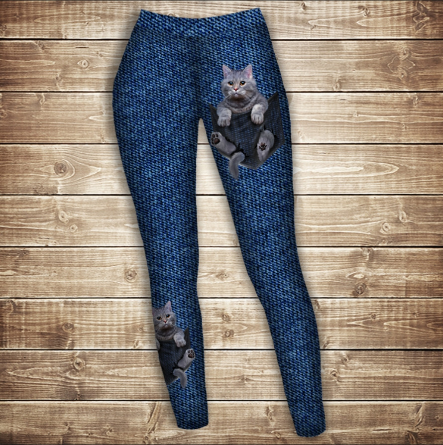 Лосини з 3D принтом на тему: Кошеня в кишені. Всі розміри ВСІ Розміри Преміум тканина