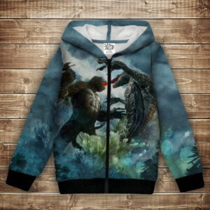 Худі теплий з 3Д принтом Кінг Конг і Ящер. Дорослі і Дитячі розміри ВСІ Розміри Преміум тканина