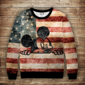 Світшот з 3D принтом на тему Міккі Маус і прапор Америки в стилі гранж ВСІ Розміри Преміум тканина