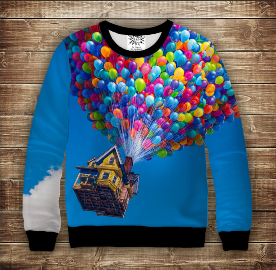 Світшот з 3D принтом Будинок на Повітряних кульках ВСІ Розміри Преміум тканина