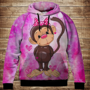 Толстівка з 3D принтом: Веселые обезьянки Розовый 2. Дитячі і дорослі розміри. ВСІ Розміри Преміум тканина