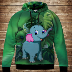 Толстівка з 3D принтом: Слоник і Монстера. Дитячі і дорослі розміри. ВСІ Розміри Преміум тканина