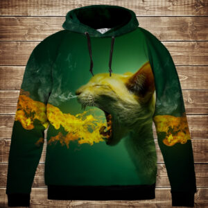 Толстівка з 3D принтом: Котик дихає вогнем. Дитячі і дорослі розміри. ВСІ Розміри Преміум тканина