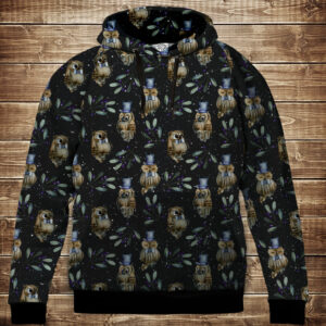 Толстівка з 3D принтом: Сови і філіни в шляпах. Дитячі і дорослі розміри. ВСІ Розміри Преміум тканина