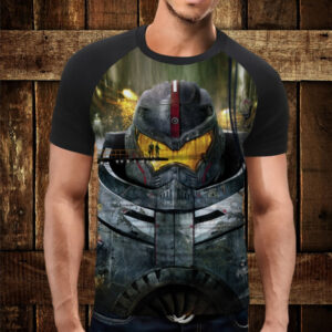 Футболка-реглан с 3D принтом: Тихоокеанський Рубіж Єгер Фейс. Дорослі і Дитячі розміри ВСІ Розміри Преміум тканина