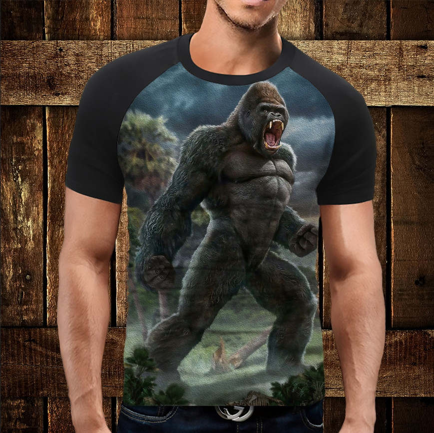 Футболка-реглан с 3D принтом: Кінг Конг. Дорослі і Дитячі розміри ВСІ Розміри Преміум тканина