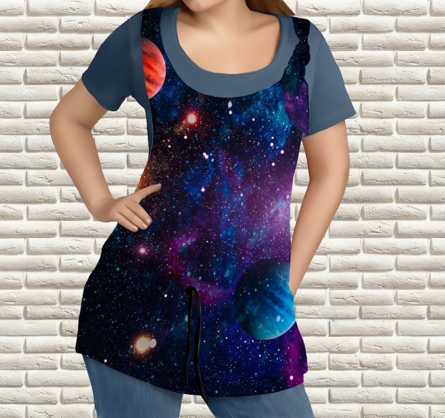 Майка-туніка з 3D принтом Космос Планети Дорослі і Дитячі розміри ВСІ Розміри Преміум тканина