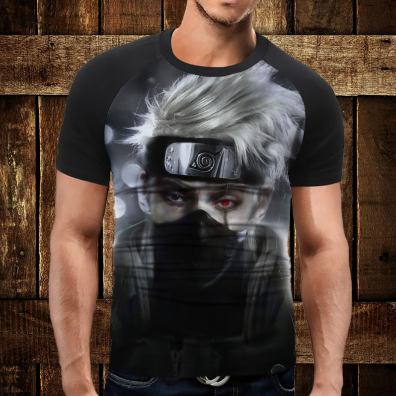 Футболка-реглан с 3D принтом: Kakashi Naruto Anime. Дорослі і Дитячі розміри ВСІ Розміри Преміум тканина