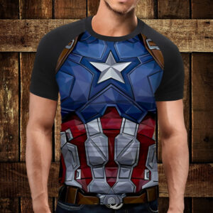Футболка-реглан с 3D принтом: Торс Капітан Америка Арт. Дорослі і Дитячі розміри ВСІ Розміри Преміум тканина
