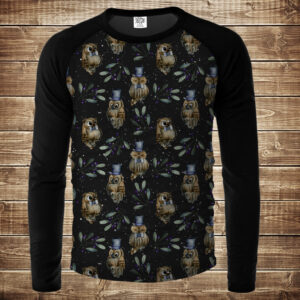 Лонгслив-реглан с 3D принтом: Сови і Філіни в шляпах. Дорослі і Дитячі розміри ВСІ Розміри Преміум тканина