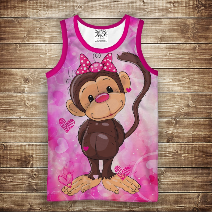 Майка з 3D принтом: Веселі мавпочки Рожевий 2. Дорослі і Дитячі розміри ВСІ Розміри Преміум тканина