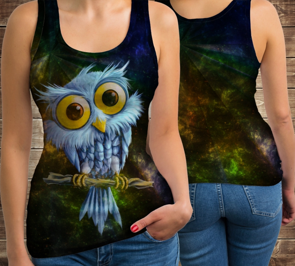 Майка з 3D принтом: Сови. Космічний пугач. Дорослі і Дитячі розміри ВСІ Розміри Преміум тканина
