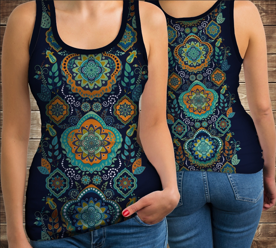 Майка з 3D принтом: Індійські орнаменти Синій тон. Дорослі і Дитячі розміри ВСІ Розміри Преміум тканина