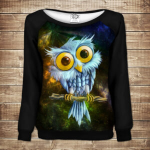 Жіночий світшот-реглан з 3D принтом на тему: Сови. Космічний пугач ВСІ Розміри Преміум тканина