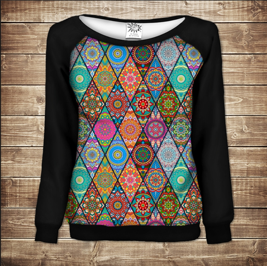 Жіночий світшот-реглан з 3D принтом на тему: Печворк Колор. Patchwork color ВСІ Розміри Преміум тканина