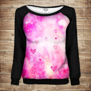 Жіночий світшот-реглан з 3D принтом на тему: Ніжні рожеві сердечки ВСІ Розміри Преміум тканина