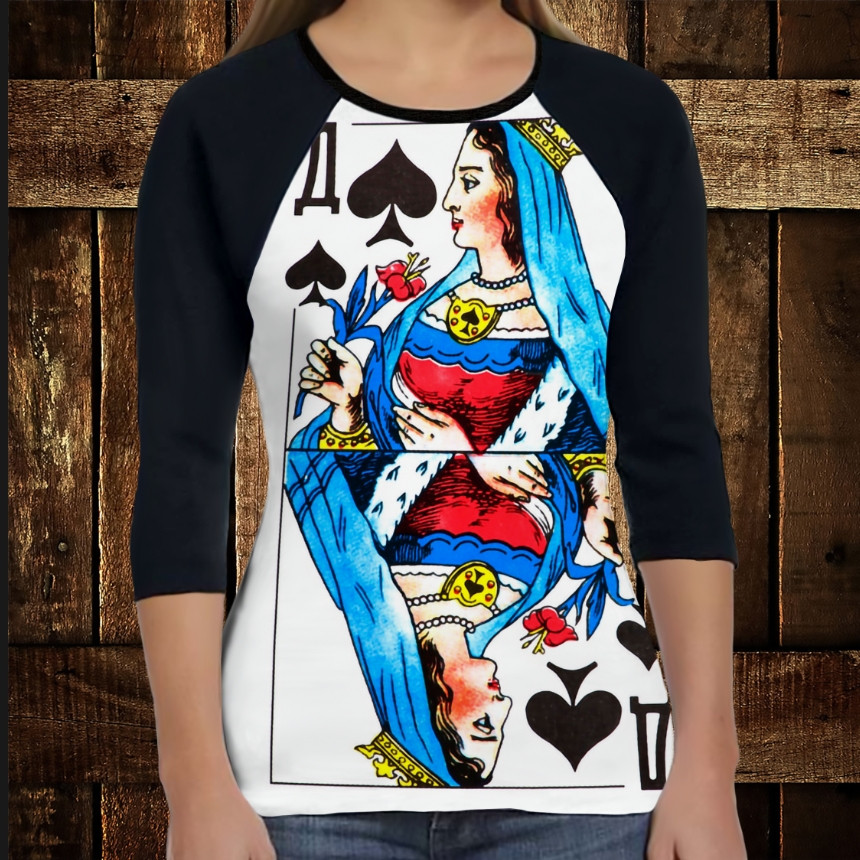 Лонгслив-реглан з 3D принтом: Гральні Карти. Пікова дама ВСІ Розміри Преміум тканина
