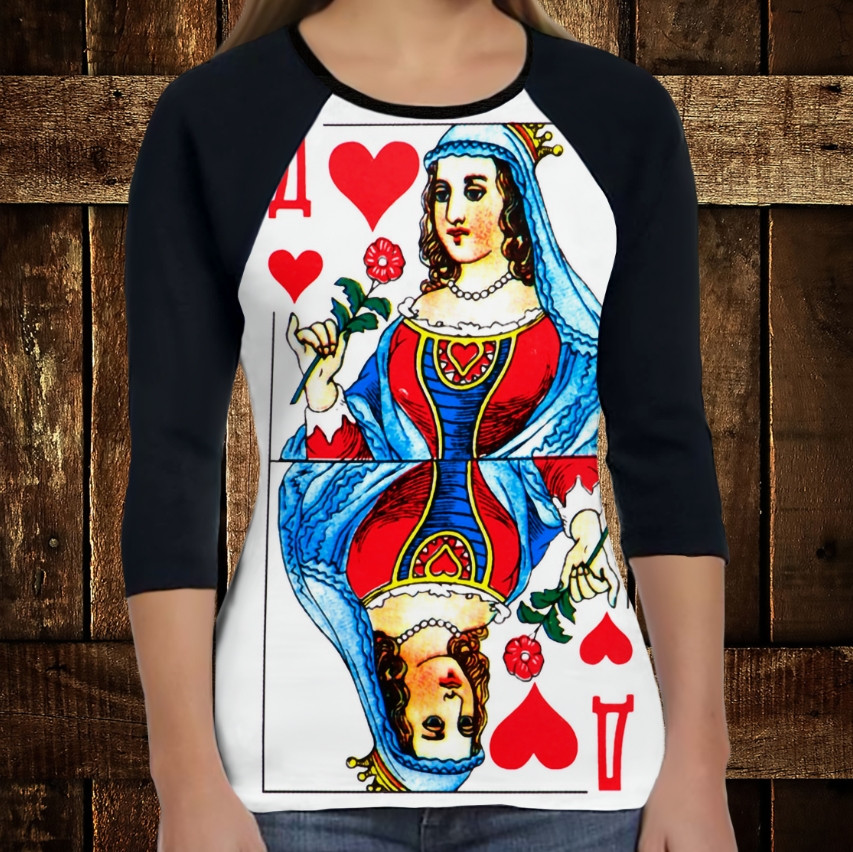 Лонгслив-реглан з 3D принтом: Гральні Карти. Чирвова дама ВСІ Розміри Преміум тканина