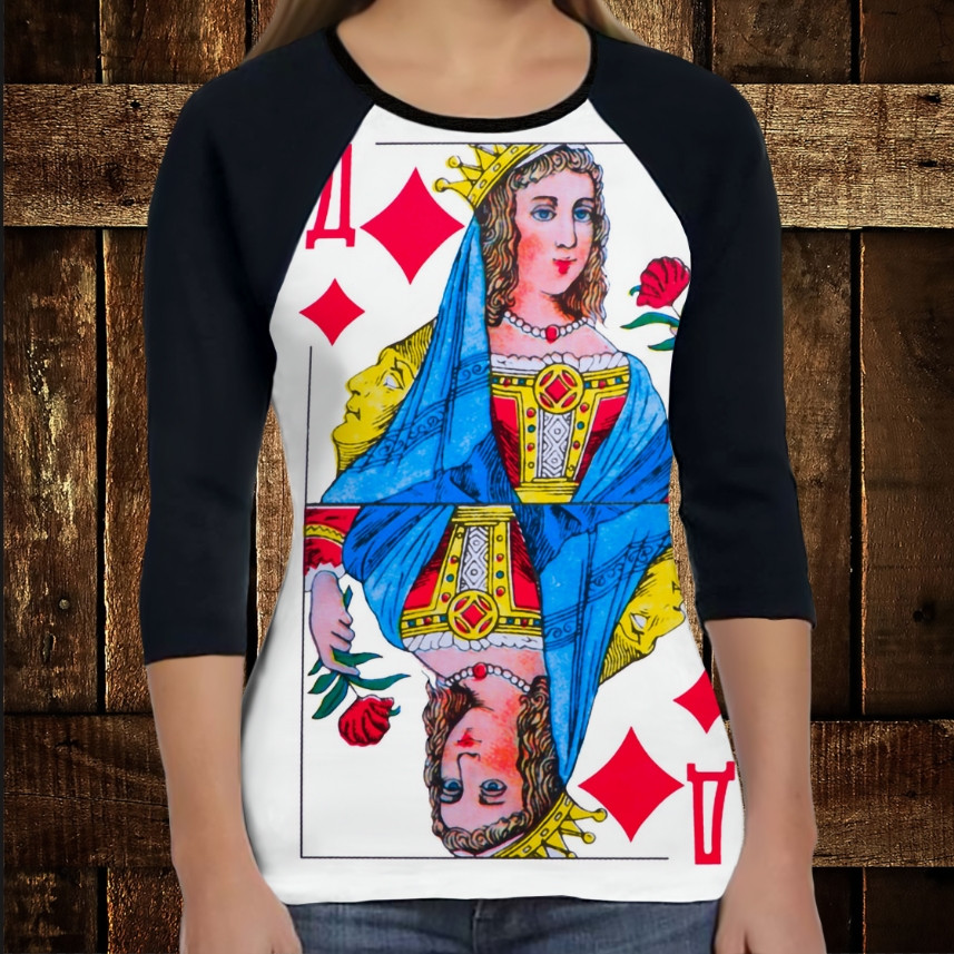 Лонгслив-реглан з 3D принтом: Гральні Карти. Бубнова Дама ВСІ Розміри Преміум тканина