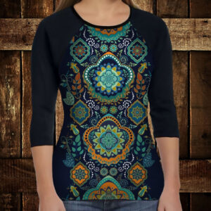 Лонгслив-реглан з 3D принтом: Індійські орнаменти. Синій тон ВСІ Розміри Преміум тканина