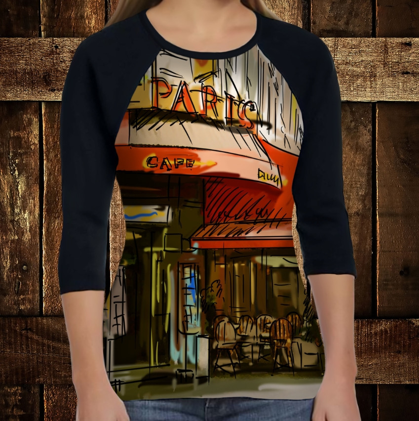 Лонгслив-реглан з 3D принтом: Затишне кафе на вулиці Парижа ВСІ Розміри Преміум тканина