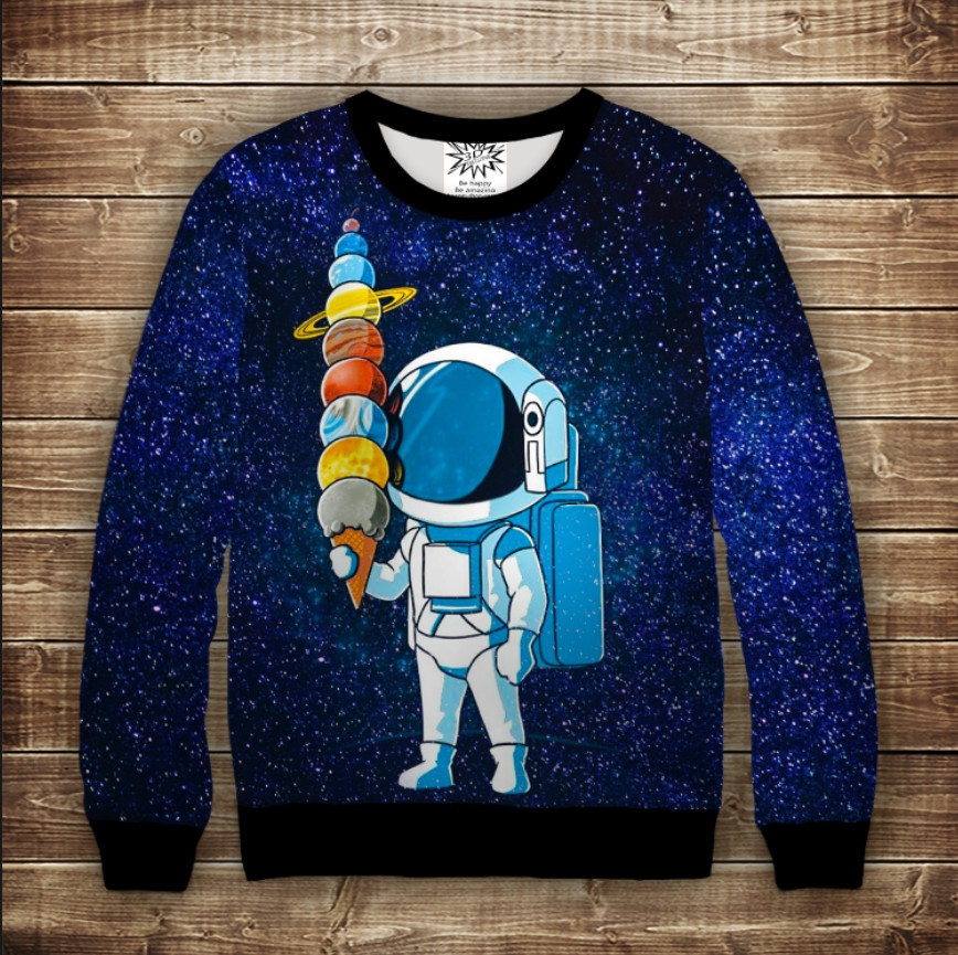 Світшот з принтом на тему Космос. Космонавт і морозиво з планет ВСІ Розміри Преміум тканина