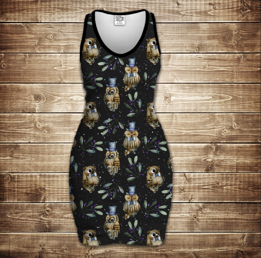 Плаття-майка з 3D принтом: Сови і Філіни в шляпах ВСІ Розміри Преміум тканина