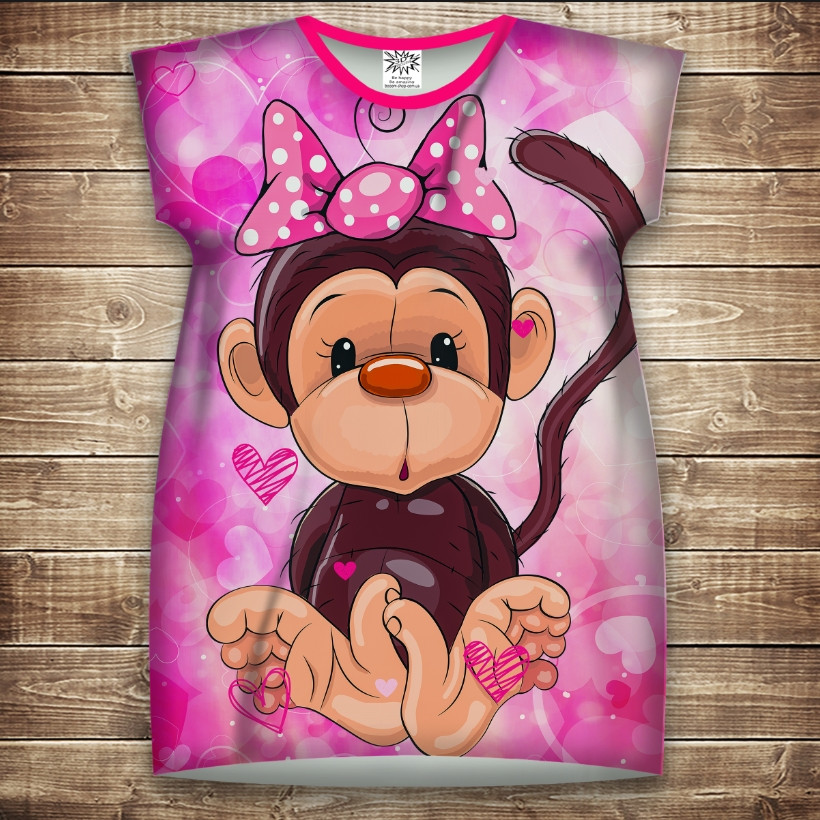 Плаття-туніка 3D принтом: Веселі мавпочки Рожевий. Дорослі і Дитячі розміри ВСІ Розміри Преміум тканина